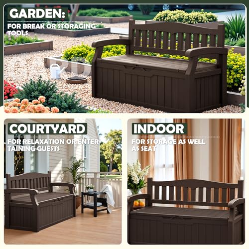 Flamaker 80 Gallon Storage Bench Outdoor Indoor, Durable All-Weather Seating with Hidden Storage, Lockable Deck Box for Garden, Patio