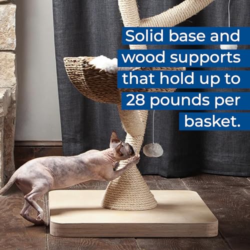 The Sanctuary Cat Tree - Luxury Cat Condo, Large Modern Indoor Tower with 3 Faux Fur Beds, Scratching Posts, and Toys for Cats