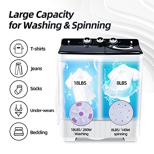 Portable Washing machine Mini Washer and Dryer Combo Compact Twin Tub Washing Machine Laundry Washer & Spinner with Built-in Gravity Drain