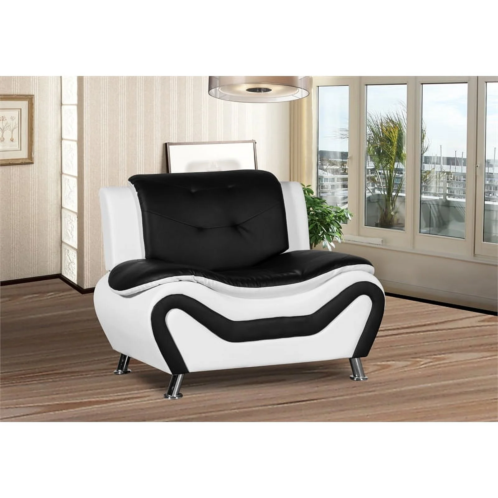 Home Square 3-Piece Set with Sofa and 2 Club Chairs in Black & White