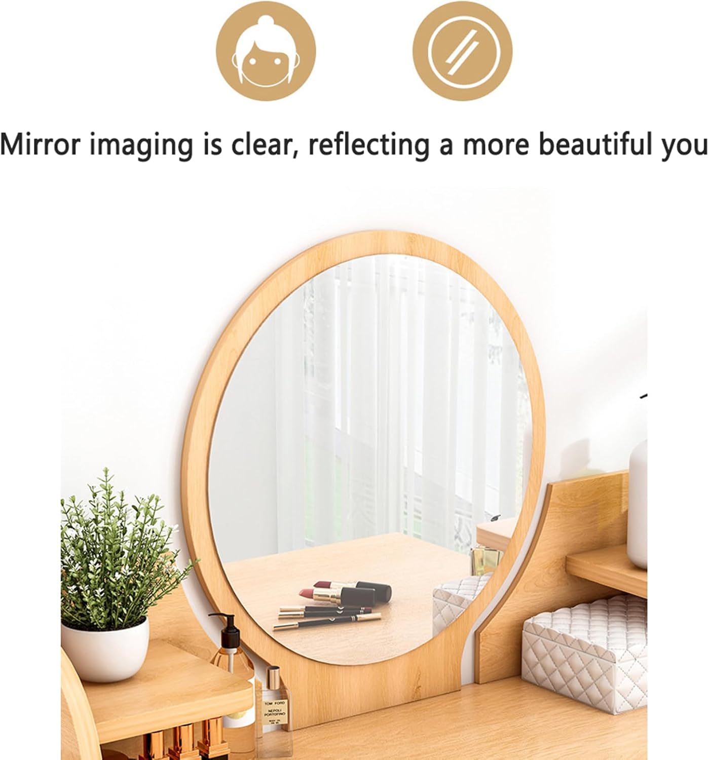 Fashion Makeup Vanity with Mirror, Vanity Desk with Open & Hidden Storage Shelves as