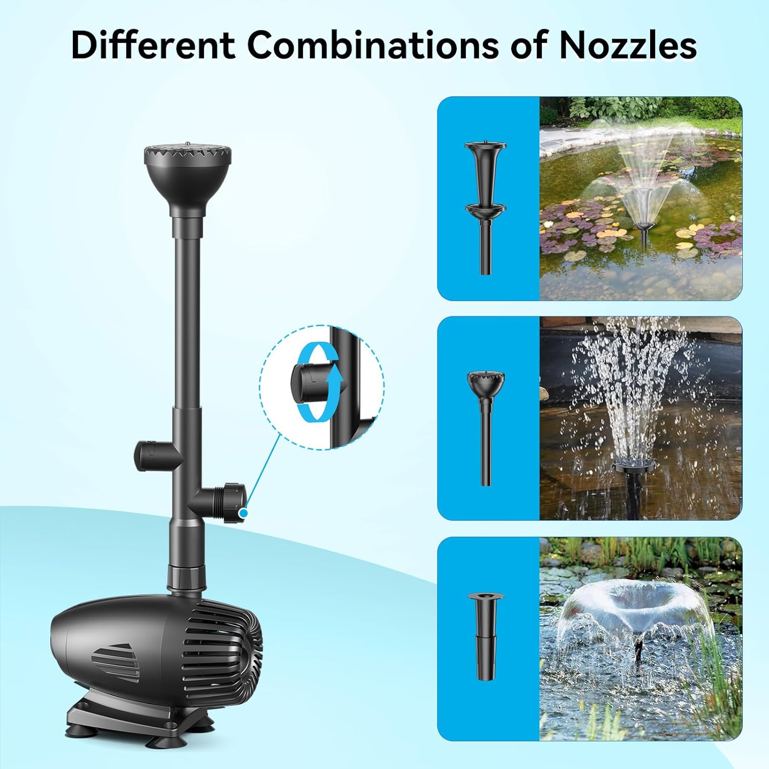POPOSOAP 55W Solar Fountain Pump, Solar Water Pump with Water Shortage Protection, 480GPH Adjustable Solar Pond Pump with PVC Tubing
