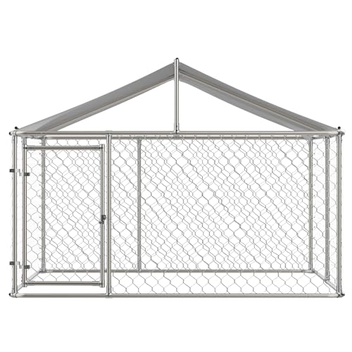 Large Outdoor Dog Kennel, Heavy Duty Galvanized Steel Dog Enclosure, Chicken Coop with Waterproof UV-Resistant Cover