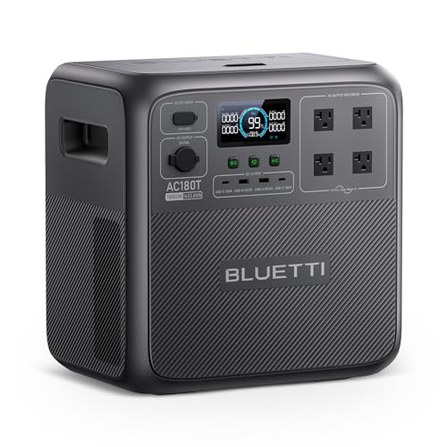 BLUETTI Solar Generator AC180, 1,152Wh LiFePO4 Battery Backup w/ 4 1,800W (2,700W Peak) AC Outlets, 0-80% in 45Min, for Camping, Off-Grid
