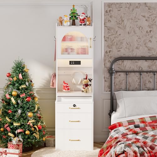 NUNU LAB 42 Inchs Large Vanity Desk with Mirror and Lights with 6 Drawers and 4 Cabinets, Big Women Makeup Table with Power Outlet
