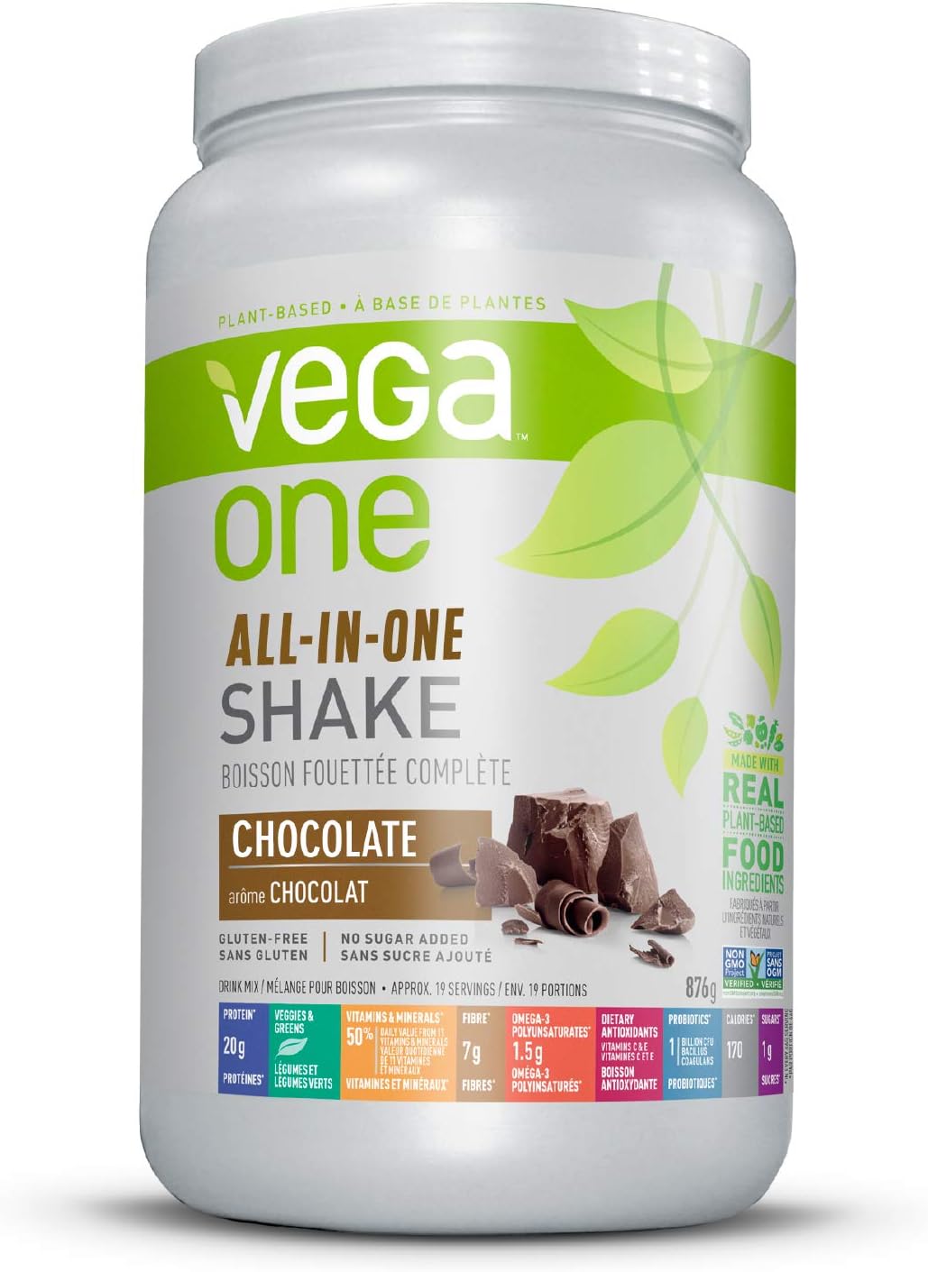 Vega One All-In-One Nutritional Shake Chocolate (19 Servings) - Plant Based Vegan Protein Powder, Non Dairy, Gluten Free, Non GMO