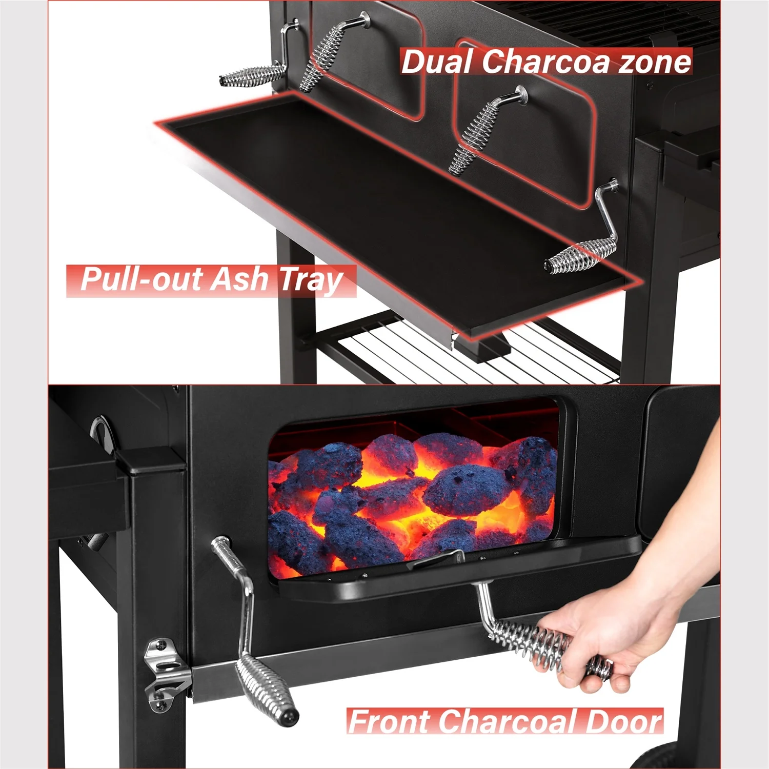 Summit Living 34'' Charcoal Grill Extra Large Portable BBQ Grill, Black