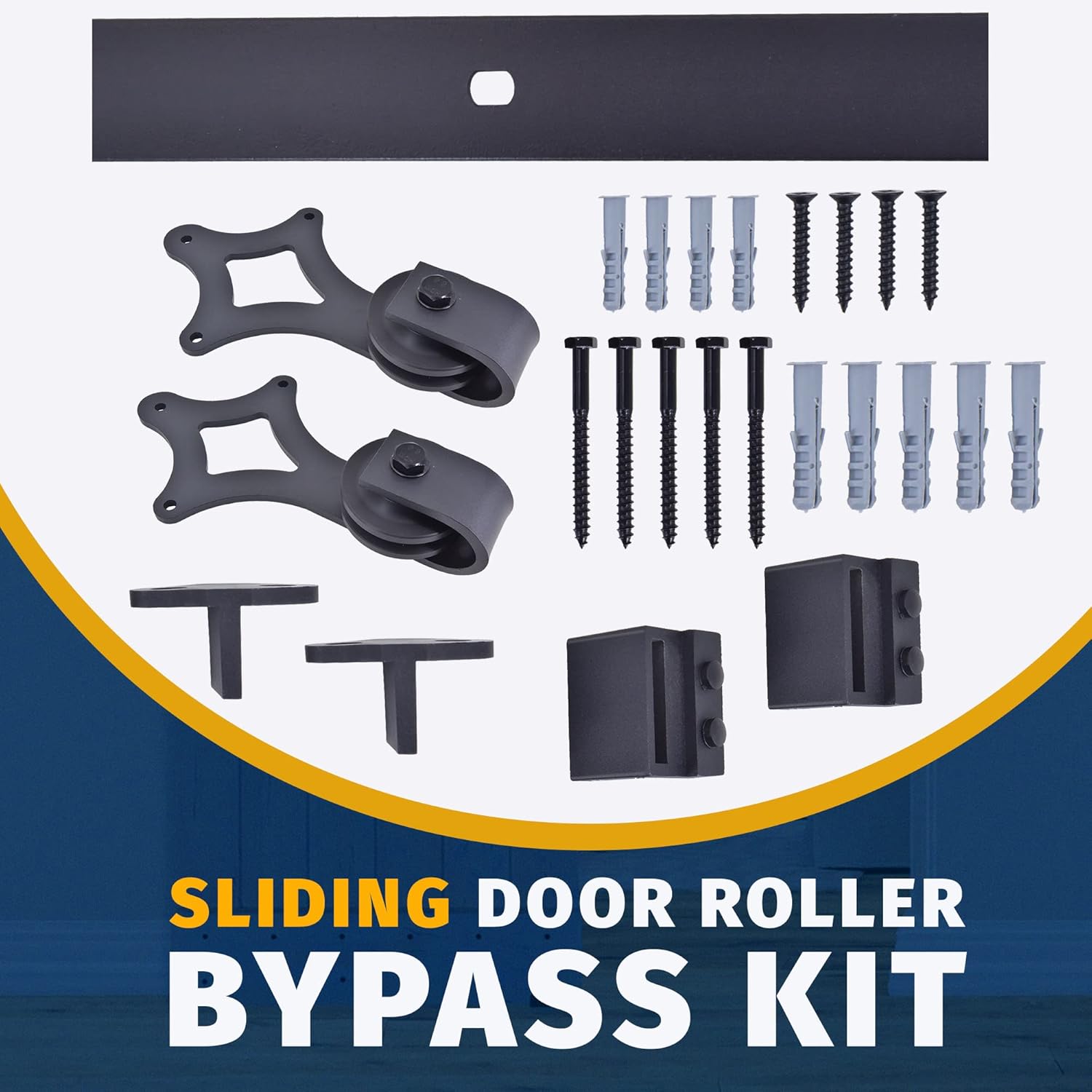 Barn Door Hardware, Sliding Barn Door Hardware Kit, Black Wheel Sliding Door Track with Stamped Steel Rail Mount Hardware