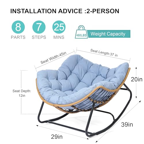 SWITTE Outdoor Rocking Chair, Oversized Patio Papasan Rocker, Comfy Wicker Reading Lounge, Indoor Egg Chair for Bedroom, Living Room, Porch, Garden