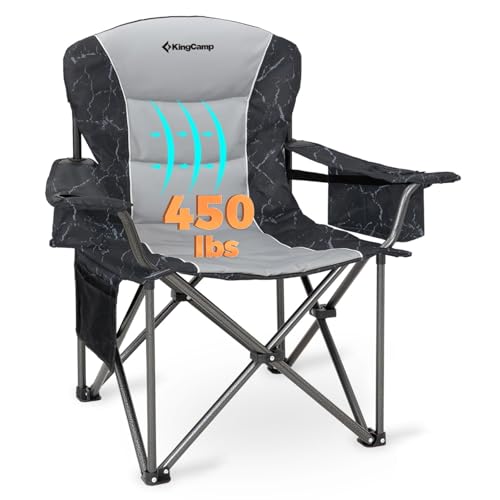 KingCamp Oversized Camping Folding Chair, Heavy Duty 450 LBS with Lumbar Support, Padded Outdoor Chair with Cup Holder