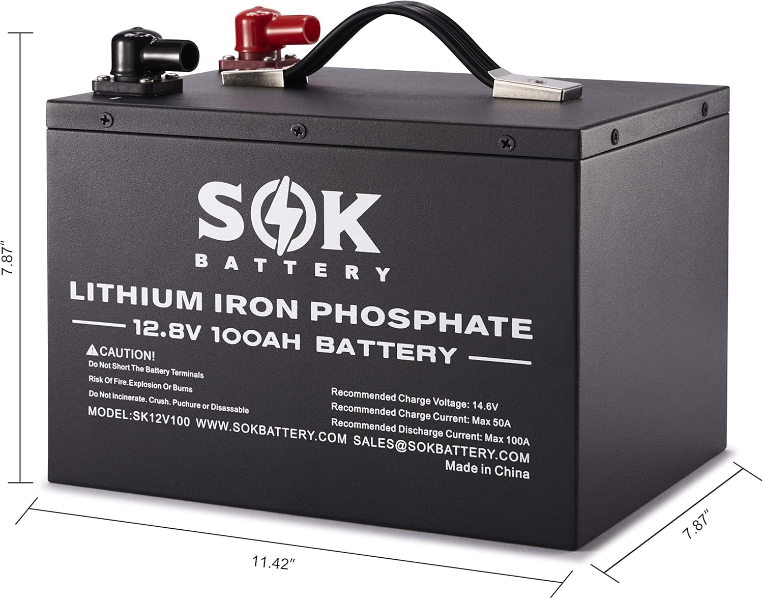 SOK Battery 100Ah 12V LiFePO4 Lithium Iron Phosphate Deep Cycle Battery,Perfect for Your RV or Any Off-Grid Applications,Low Temperature Disconnected