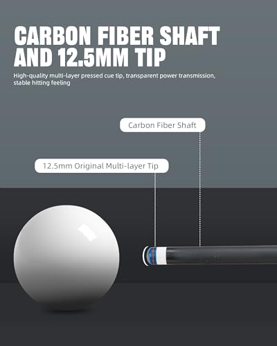 CRICAL Carbon Fiber Pool Cue Stick 58" Billiard Cue Sticks Professional Low Deflection Pool Sticks with 3/8 * 8 Pin Joint and 12.5mm Tip