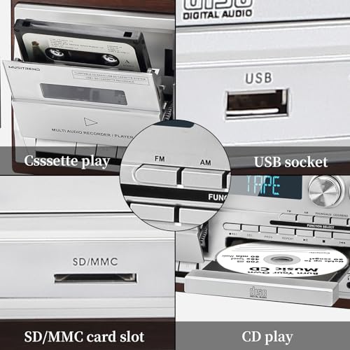 10 in 1 Record Player with External Speakers, 3 SpeedTurntable with AM/FM Radio, CD & Cassette Player, Bluetooth, USB/SD Playback, Remote Control