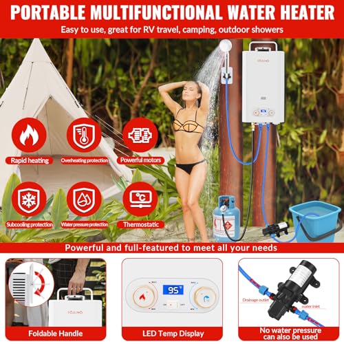 Tankless Water Heater Propane,2.64GPM 10L Outdoor Portable water heater,with 2 GPM Water Pump