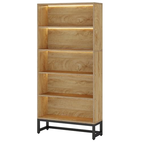 Tribesigns Tall Bookcase Black Bookshelf, 70.8” Large Bookcases Organizer with LED Lights