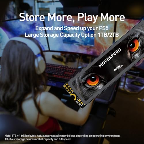 MOVE SPEED HB7450 2TB SSD for PS5 with Heatsink TLC NAND, PCIe 4.0 NVMe M.2 Internal Solid State Drive - Up to 7450MB/s