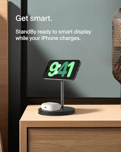 Belkin 2-in-1 MagSafe Wireless Charging Dock 15W Fast Charge iPhone Charger Compatible with iPhone 16, 15, 14, and 13 Series, AirPods