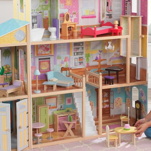 KidKraft Majestic Mansion Wooden Dollhouse with 34-Piece Accessories, Working Elevator and Garage, Gift for Ages 3+