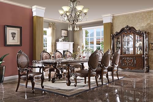 Kitchen Furniture Set 9pc Formal Dining Table Set Include 1 Extendable Dining Table, 6 Side Chairs and 2 Arm Chairs, 8-Person Dining Set (Bone White)