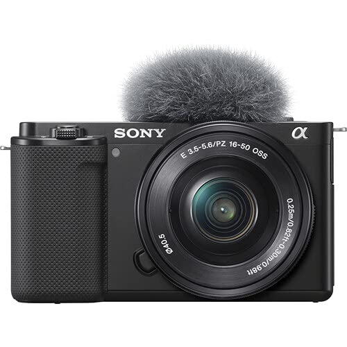 Sony ZV-E10 Mirrorless Camera with 16-50mm Lens (Black) (ILCZV-E10L/B) + 64GB Memory Card + Bag + Card Reader + HDMI Cable + Flex Tripod + Hand Strap