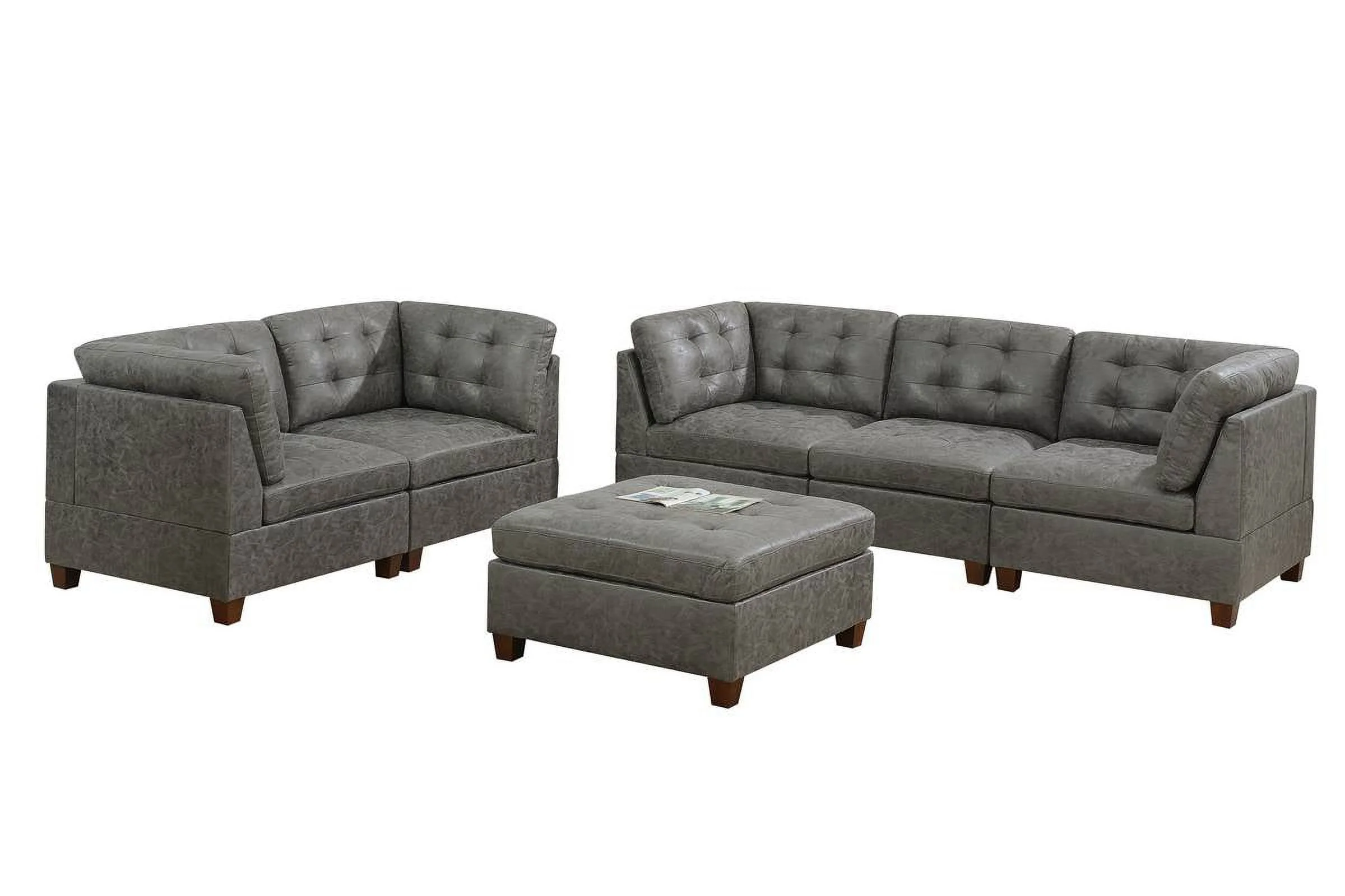 CoSoTower Living Room Furniture Antique Grey Modular Sofa Set 6Pc Set Breathable Leatherette Tufted Couch 4X Corner Wedge 1X Armless Chair and 1X