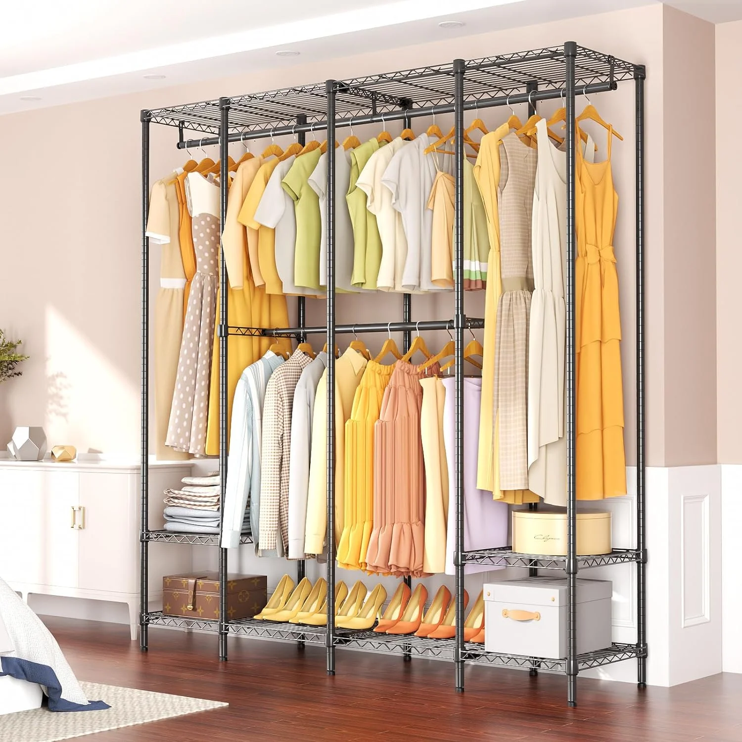 Wardrobe Rack,Freestanding Portable Closet Clothing Organizer,Corner Wardrobe Closet Storage,Wire Garment Rack Clothes Rack