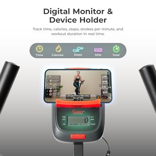Sunny Health & Fitness Stair Stepper w/Handlebar, Extended Step Range Climber Machine for Legs, Core and Glute Workouts