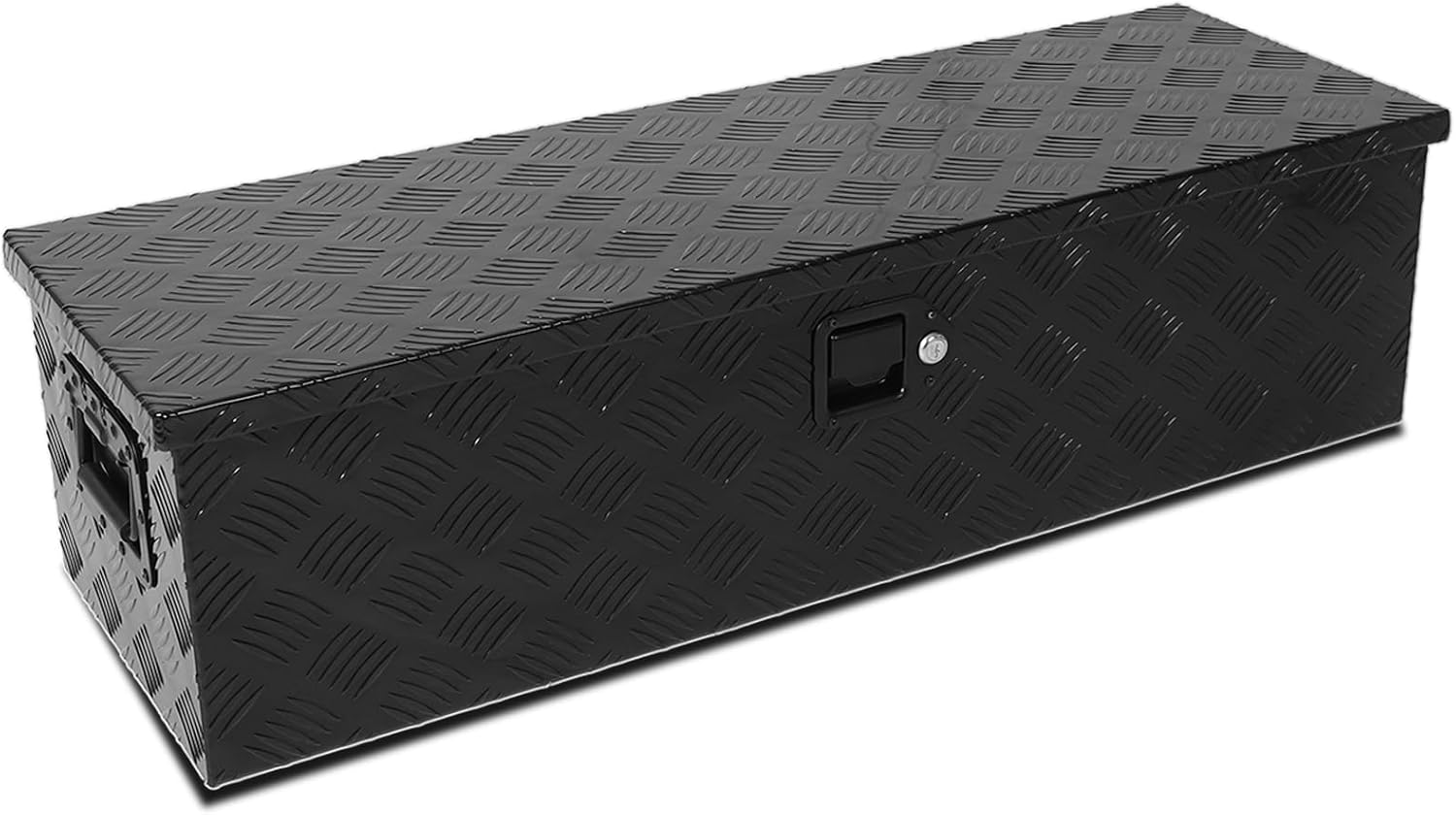 39" Heavy Duty Aluminum Stripes Plated Tool Box Pick Up Truck Bed RV Trailer Toolbox Storage Organizer with Side Handle, Lock and Keys - Black