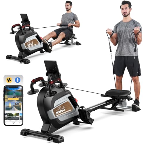 Pooboo Magnetic Rowing Machine 360 LB Weight Capacity, folding rower with Combination Strength exercise, Tablet Holder and Comfortable Seat Cushion