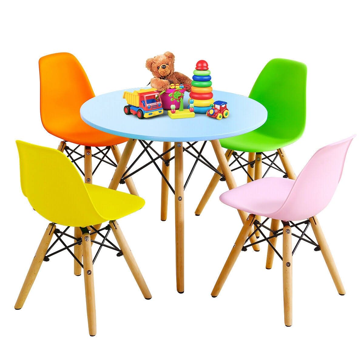 5 Piece Kids Colorful Set with 4 Armless Chairs