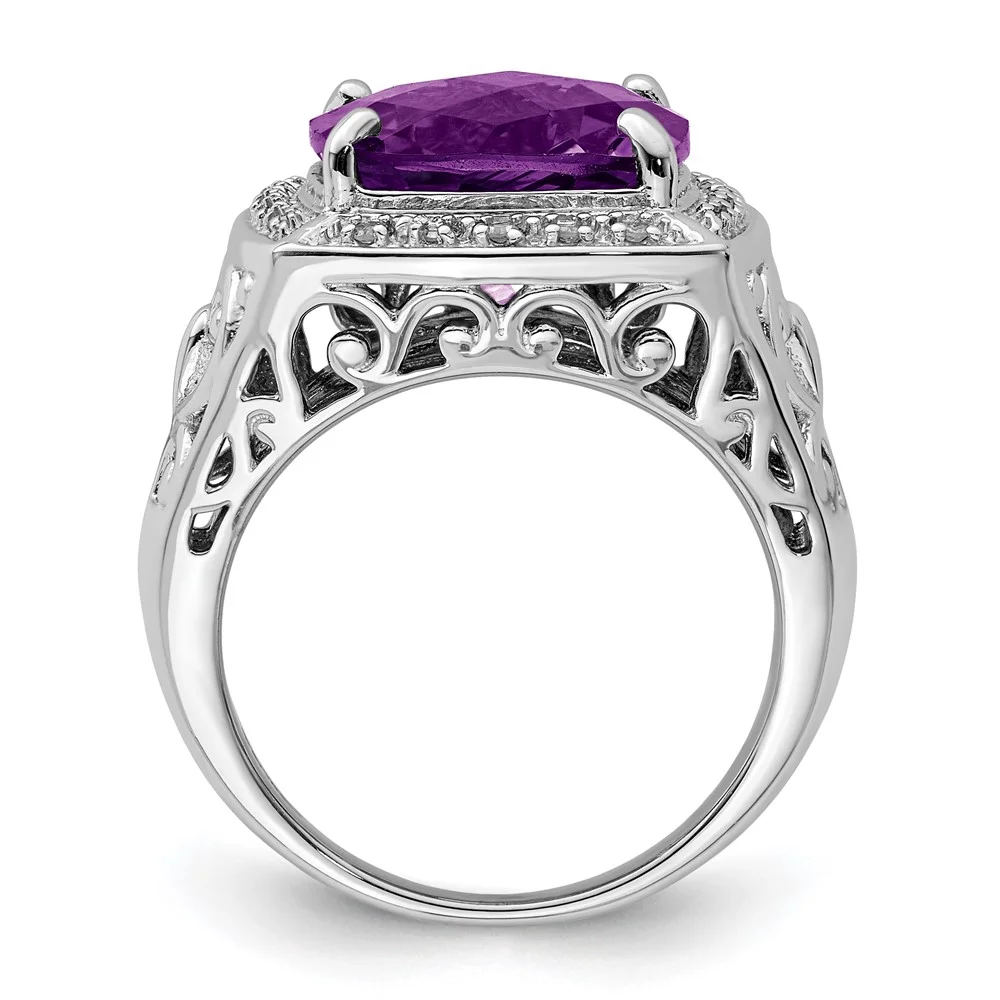 Sterling Silver Rhodium-plated Amethyst and Diamond Ring QQR4473AM-8