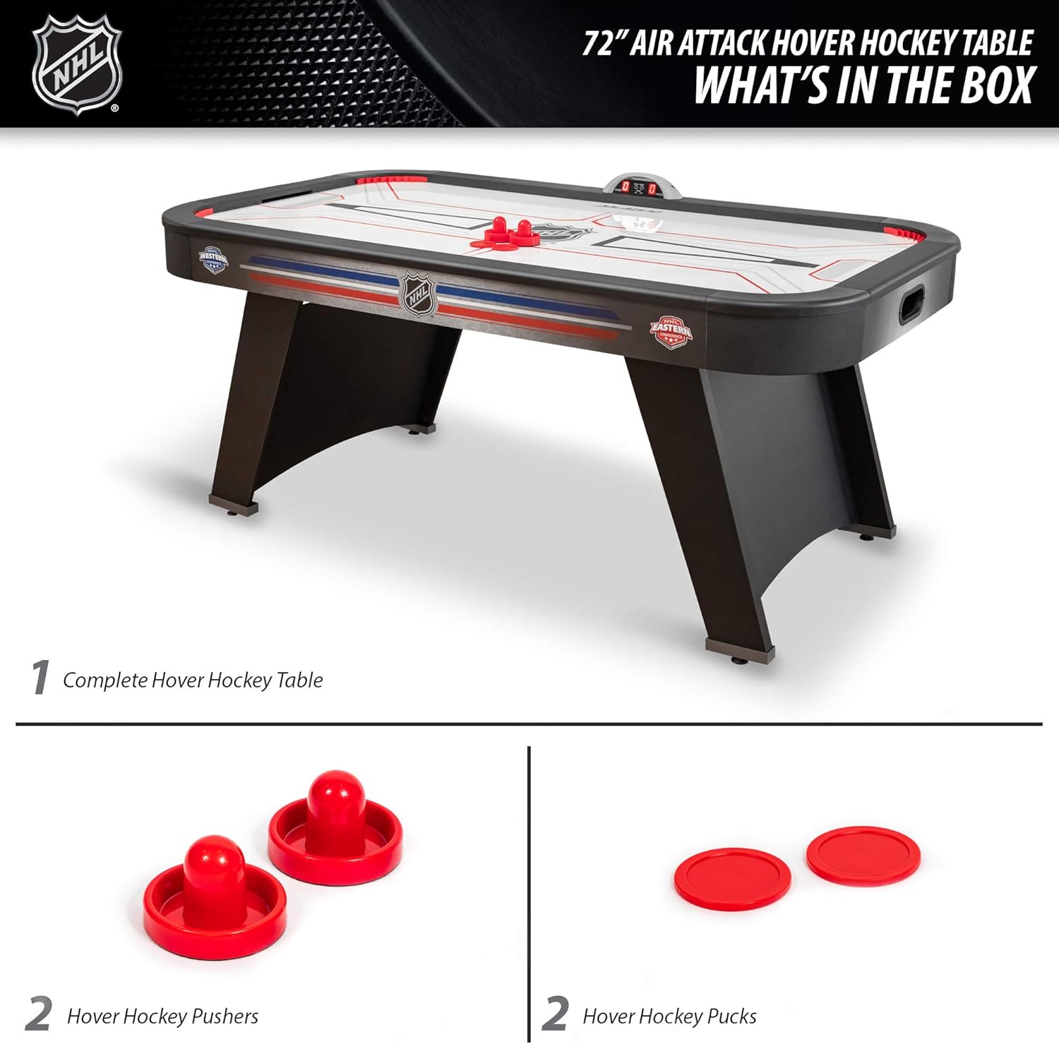 EastPoint Sports NHL 72” Air Attack Air Hockey Table with LED Scoring System – Perfect for Family Game Room, Adult rec Room, basements, Man cave