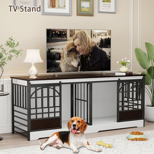 78 Inch Double Dog Crate Furniture, Extra Large Dog Kennel Indoor with Divider, Heavy Duty Dog Cage for 2 Dogs
