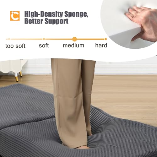 COMAX Folding Sofa Bed, Convertible Chair Bed Corduroy 3-in-1 Foldable Floor Couch with High-Density Foam, Futon Sofa Sleeper Mattress