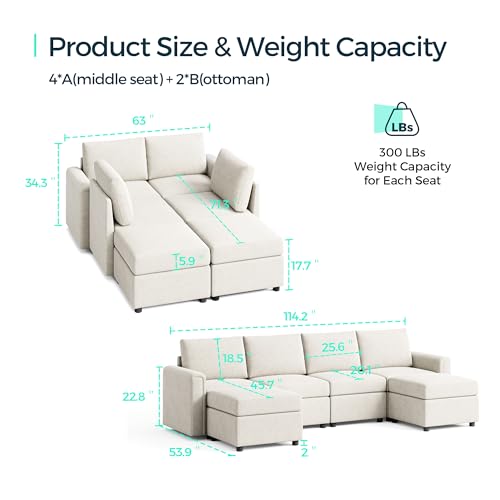 LINSY HOME Modular Sectional Sofa, Convertible U Shaped Sofa Couch with Storage, Memory Foam, Modular Sectionals with Ottomans