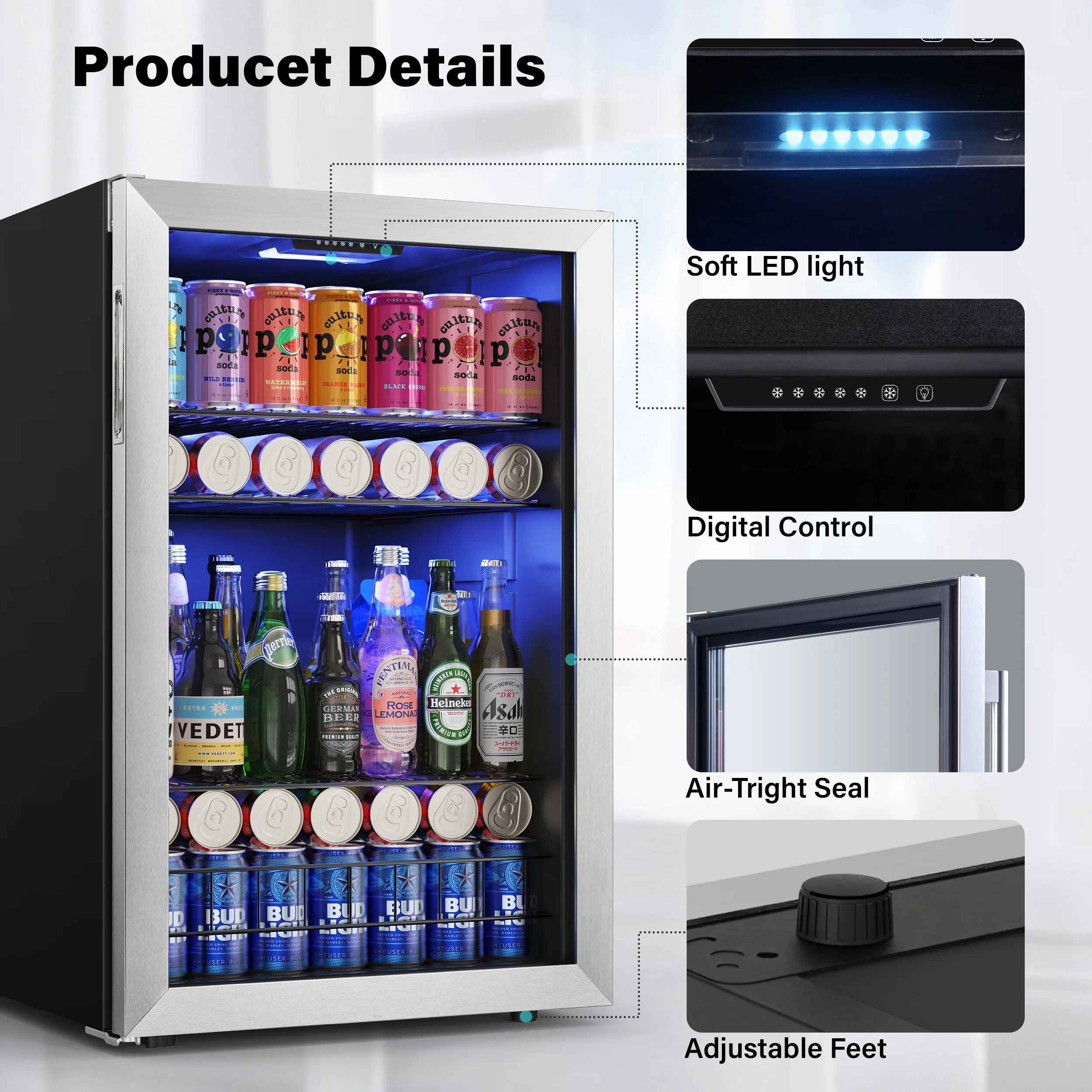 Yeego Beverage Refrigerator Cooler, 141-180 Can Freestanding Mini Beverage Fridge with Glass Door, Adjustable Shelving,4.59 Cu.ft.