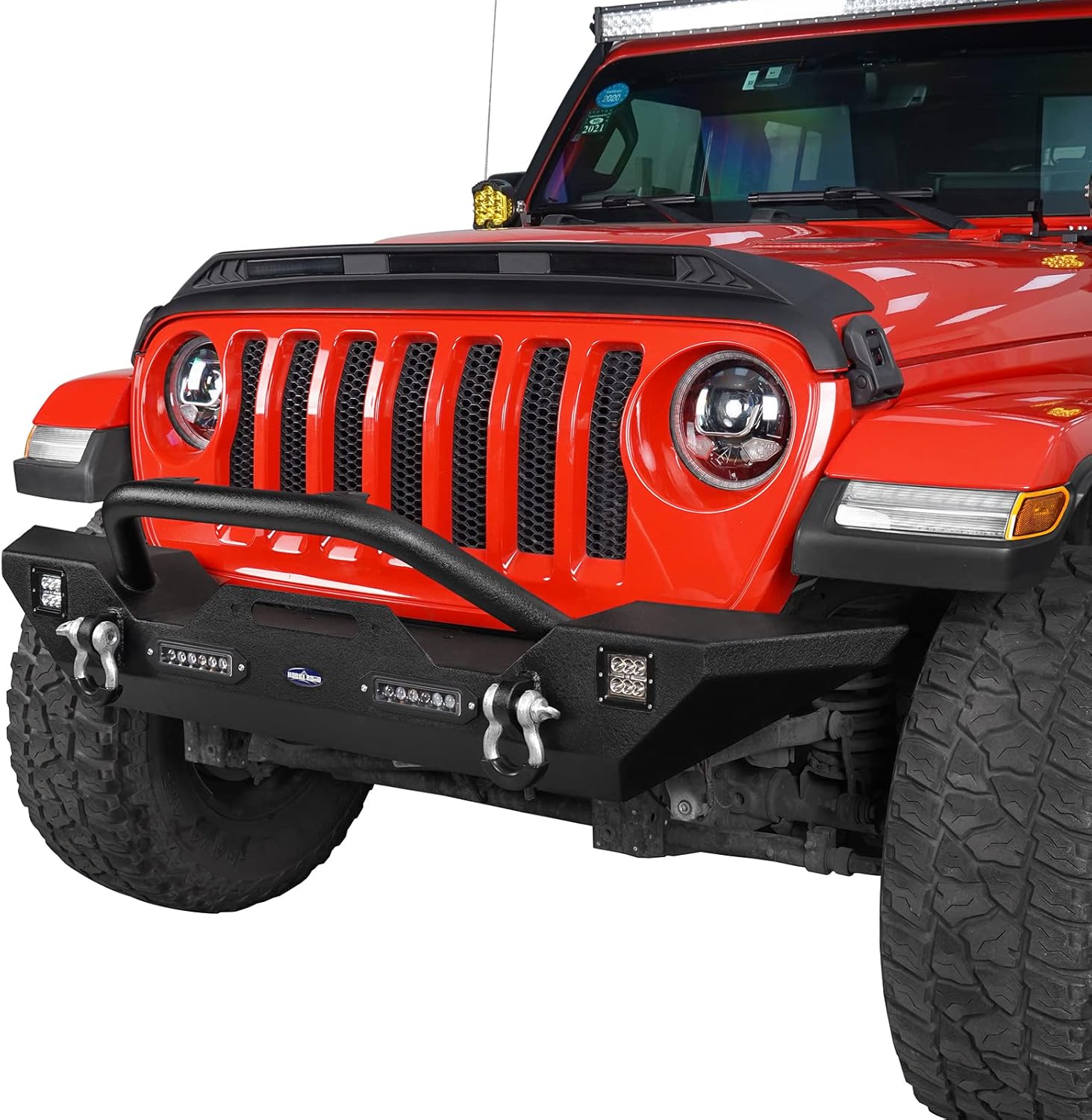 V8 GOD JK Front Bumper + Wrangler Rear Bumper w/Spare Tire Carrier Kit Compatible with Jeep Wrangler JK & Unlimited 2007-2018 - Textured Steel