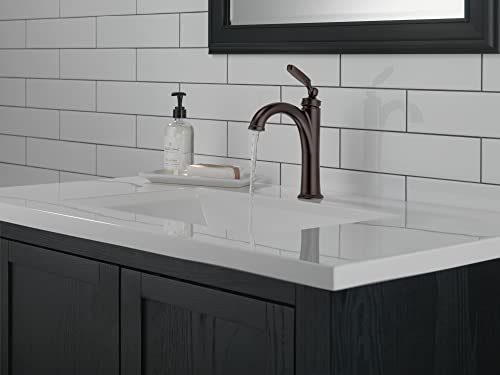 Delta Woodhurst Brushed Nickel Bathroom Faucet 1 Hole, Single Hole Bathroom Sink Faucet for Vanity, Metal Push-Pop Drain Assembly