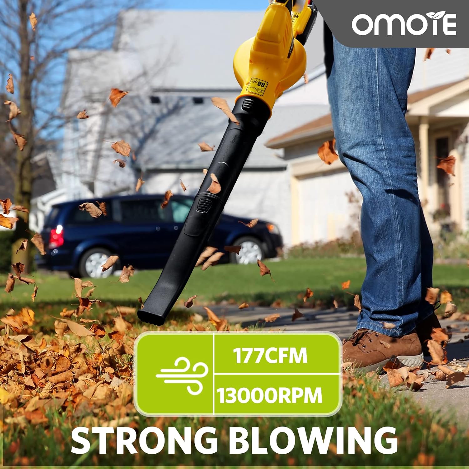 Cordless Leaf Blower - OMOTE 177 CFM Leaf Blower with Battery & Charger, Low Noise, Easy One-Button Control, Lightweight