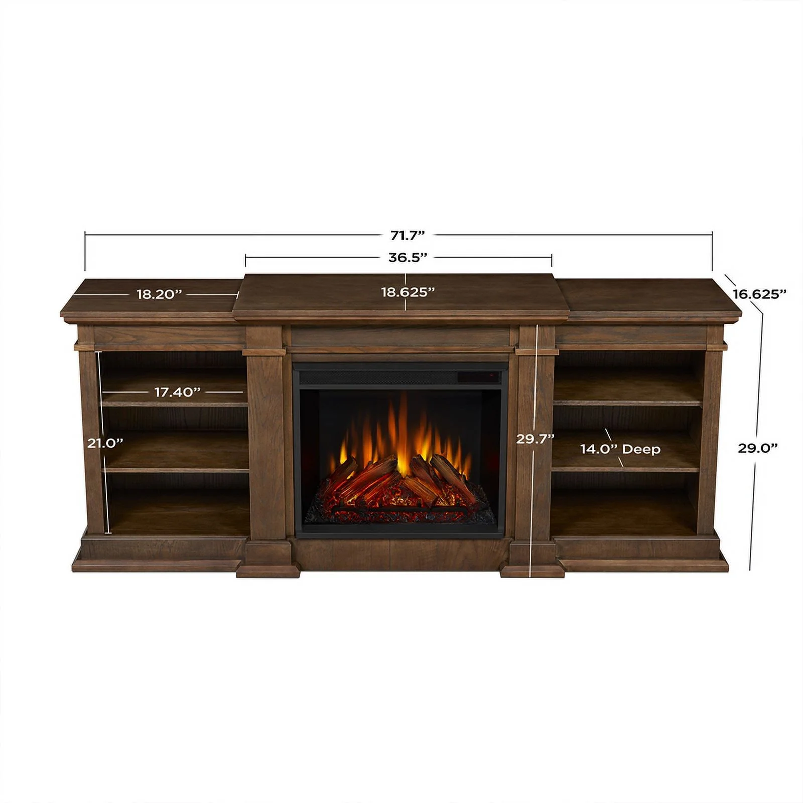 Real Flame Traditional Wood & Steel Electric Fireplace TV Stand in Heritage Oak