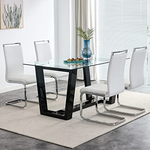 Glass Dining Table Set for 6, Modern Dining Room Table Set for 6, Kitchen Table Set for 6