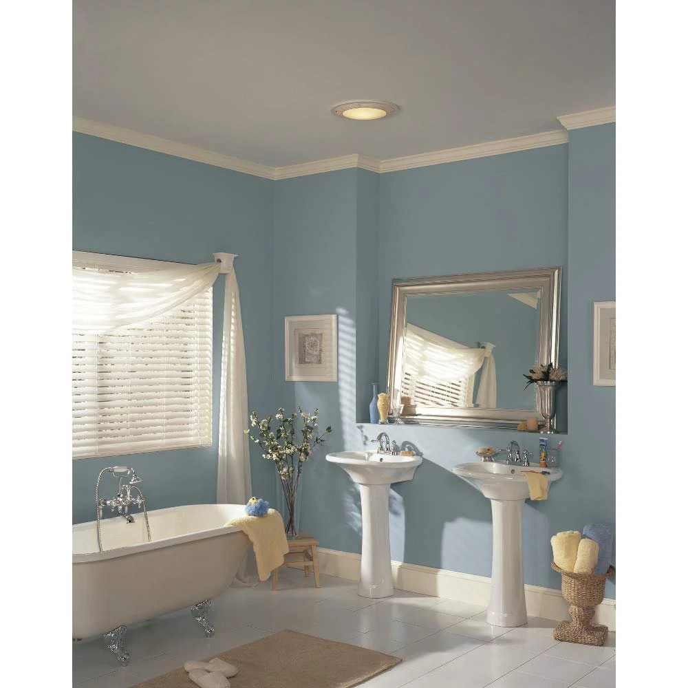 Broan-Nutone  750  Round Fan and Light Combo for Bathroom and Home, White Grille with Glass Lens, 100-Watts, 3.5 Sones, 100 CFM