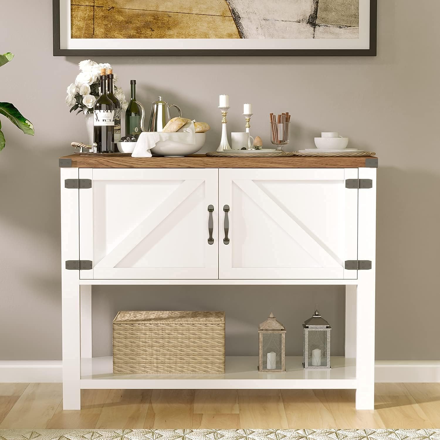 Farmhouse Buffets & Sideboards, Kitchen Buffet Storage Cabinet Accent Coffee Bar Cabinet, Rustic Sideboard with 2 Doors and Storage Shelf