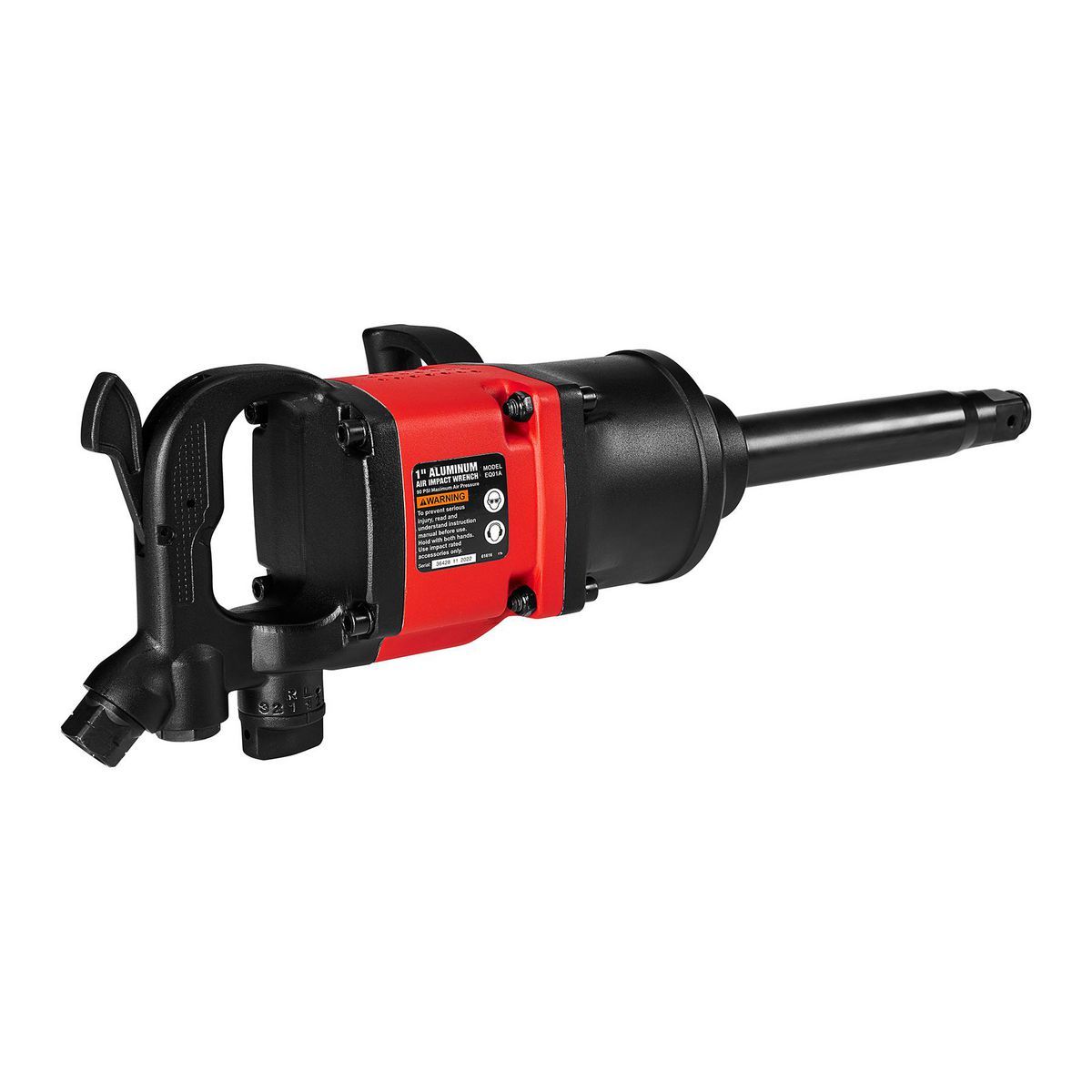 EARTHQUAKE 1 in. D-Handle Aluminum Air Impact Wrench, 8 in. Extended Anvil, Pinless, 2500 ft. lbs., Red
