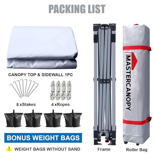 MASTERCANOPY Durable Pop-up Canopy Tent with 1 Sidewall (10'x10',White)