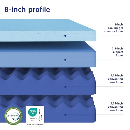 Vibe Gel Memory Foam Mattress, 12-Inch CertiPUR-US Certified Bed-in-a-Box, Queen, White