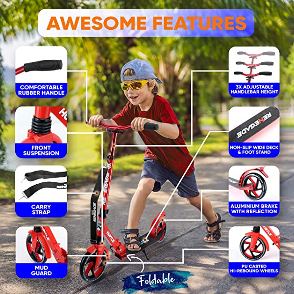 Hurtle Scooter &ndash; Scooter for Teenager &ndash; Kick Scooter &ndash; 2 Wheel Scooter with Adjustable T-Bar Handlebar &ndash