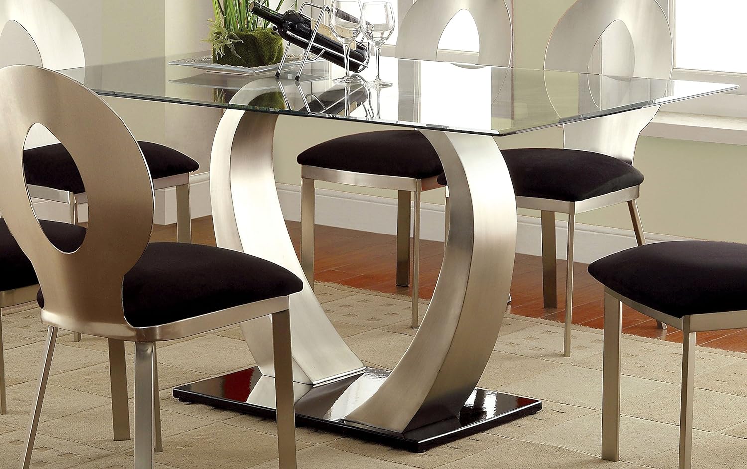 Furniture of America Alvados Rectangular Glass Top Dining Table