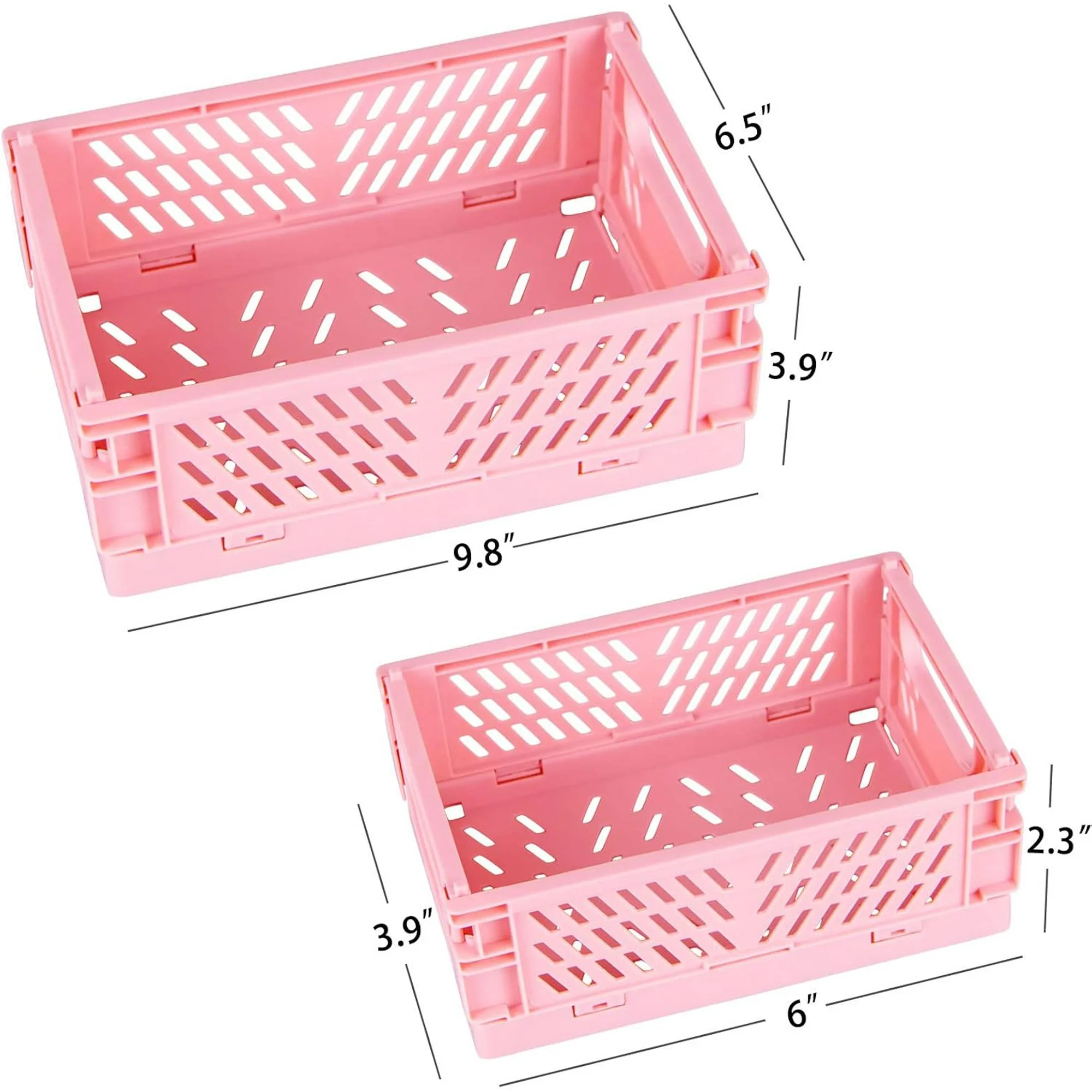 NEI 2-Pack Mini Foldable Plastic Baskets for Organizing and Storage, Collapsible Storage Crate for Home Kitchen Bedroom Bathroom Office (5.9x3.8x2.2