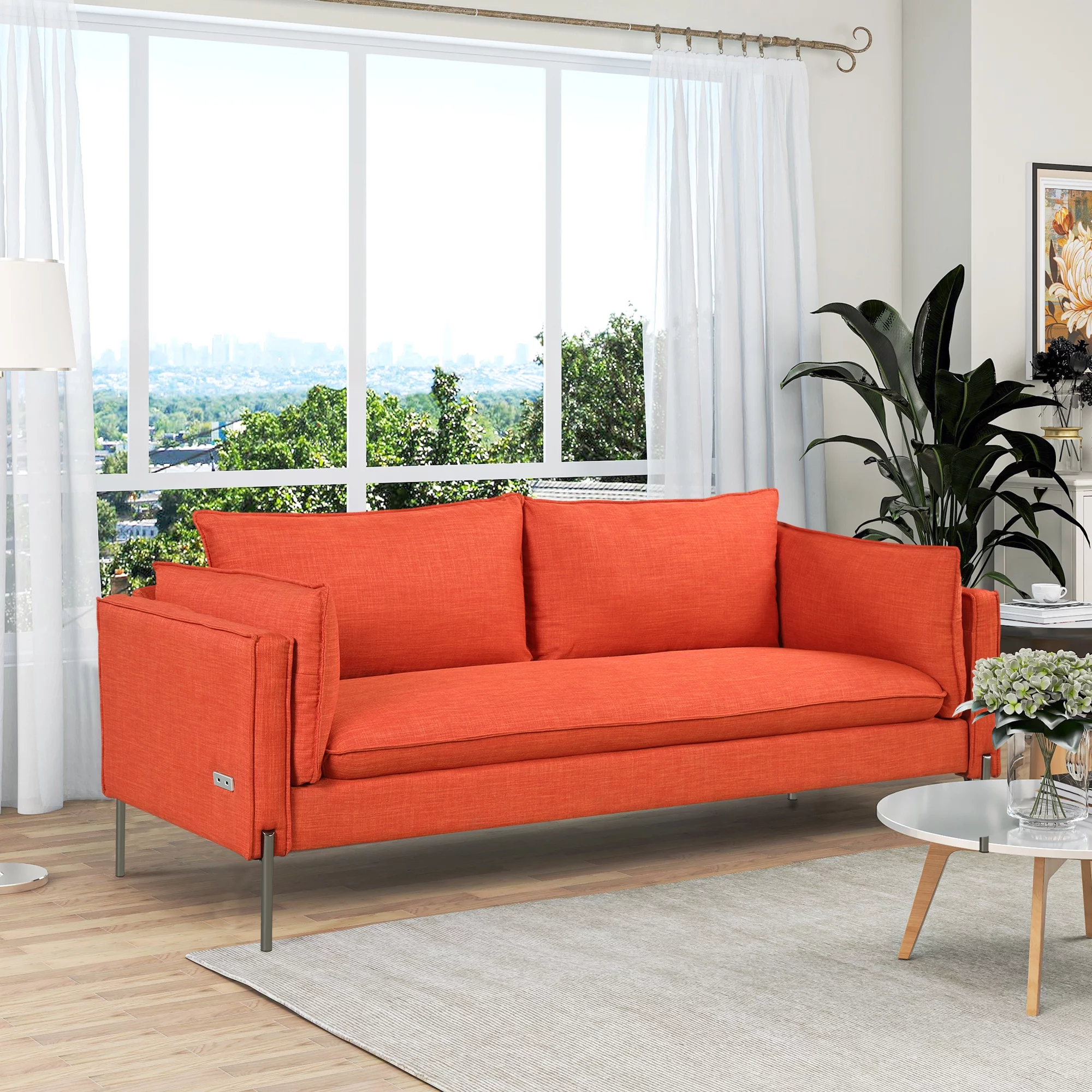 Anself Modern Style 3 Seat Sofa Linen Fabric Upholstered Couch Furniture 3-Seats Couch for Different Spaces,Living Room,Apartment